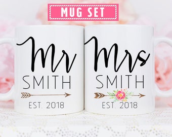 Mr and Mrs Mug Set, Bride and Groom Mug Set, Mr and Mrs Anniversary Mugs, Wedding Couple Mug Set, Personalized Mr and Mrs Mug Set, Mr & Mrs