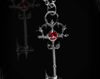 Gothic Antique Key pendant with swarovski, Gothic Jewelry