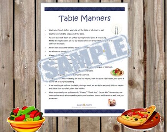 Printable Table Manners for all ages - INSTANT PDF DOWNLOAD - Dining Etiquette and Manners review