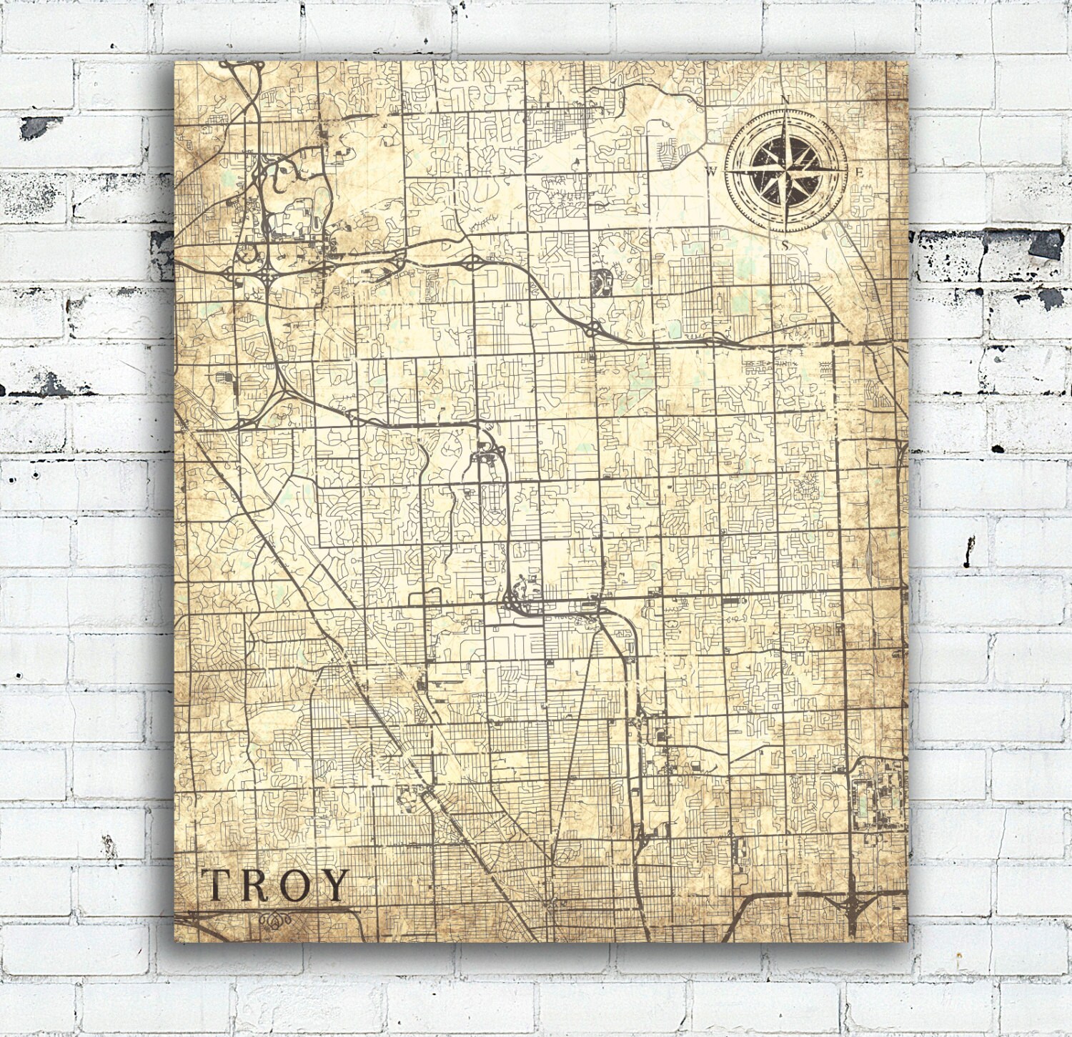 TROY MI Canvas Print Michigan Mi Troy City map Troy Vintage