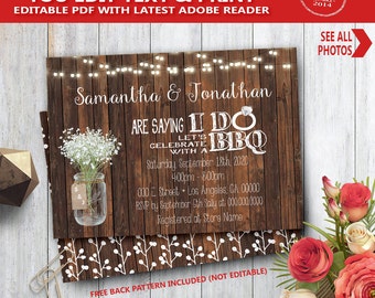 I do BBQ Invitation wood rustic couples shower engagement party invite YOU EDIT text and print yourself invite 14065