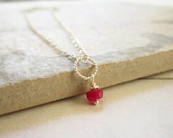 Tiny Solo - Precious Ruby Jewelry - Sterling Silver Charms - Genuine Ruby Birthstone - July Birthstone Charm - 40th Anniversary Gift