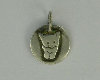 Cat kitten fine silver tiny pendant charm DTPD PMC