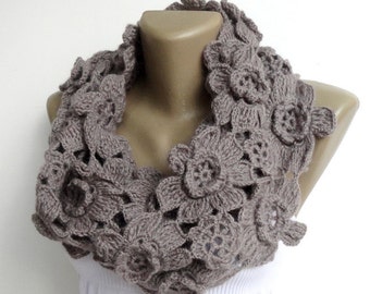 Scarf Women Alpaca Scarf Infinity Scarves Lariat Scarf Chunky Scarf Circle Scarf Crochet Floral Scarf Gifts For Her