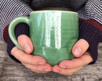 Ceramic mug, coffee mug, tea cup, pottery mug, green mug, handmade, Australian made, stoneware