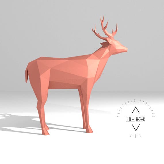 Printable DIY template PDF. Deer low poly paper model