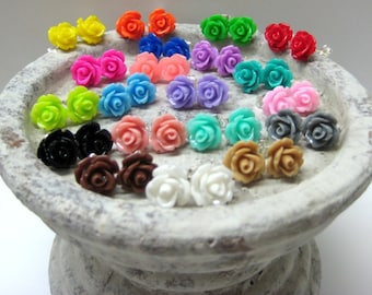 SALE - Five Pairs - Rose Stud Earrings - You Choose - 24 Colors