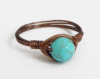 Boho Ring // Wire Wrapped Ring // Turquoise Ring // Wire Ring // Bronze Ring // Cute Ring // Bohemian Ring // Hippie Ring // Simple Ring