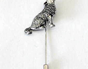 Wolf Lapel Stick Pin, Fine English Pewter, Handmade, cravat, tie (ab)