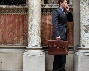 Leather Briefcase, Men's Leather Briefcase, Laptop Bag, Leather Bag, Gift for Him, Brown Leather Briefcase, Floto Venezia (68BROWN)