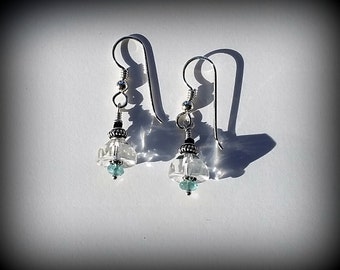 Clear Crystal Earrings - sterling silver - Light Aqua Gemstones