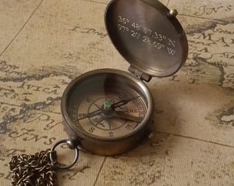 Engraved Compass, Personalized Compass, Working Compass, Groomsmen Gift, Christmas Gift, Fathers Day Gift, Valentines Day, Anniversary Gift