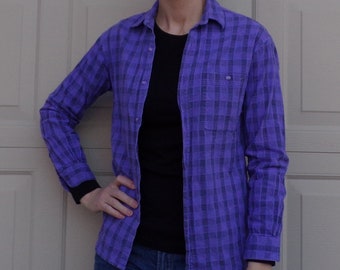 80s 90s PURPLE BUTTON DOWN shirt plaid cotton xs