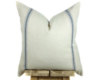 Grain Sack Pillow Cover | Modern Farmhouse Collection | Blue Stripe