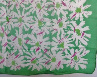 Vintage Green Chiffon Flowers Floral scarf 72cm x 75cm / 28.3" x 29.5"