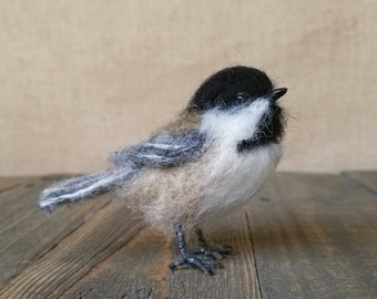Needle Felt Chickadee, chickadee gift, Bird, Chickadees, Chickadee bird, Bird decor, Winter decor, Needle felting, Bird art,