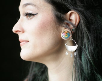 SOLD! Cresent Earrings-ritulated quatrz,hand finished,sterling