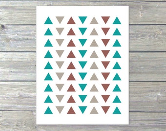 Simple Triangles - Digital Print - Minimalist Home Decor - Teal Taupe Brown - Tribal - Geometric Poster Under 20