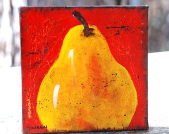 Pear original painting 6x6