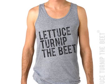 SALE lettuce turnip the beet ® trademark brand OFFICIAL SITE - grey heather tank top with distressed logo - foodie, paleo, vegan, crossfit