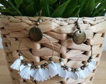 White Bohemian hoop earrings
