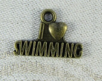 1 or 10, I Love Swimming, Love Swimming Charm, Swimmer, Swimmer Gift, Swimming, Swim Team, Swimming Pendant, Sports Charm, SPO024BZ