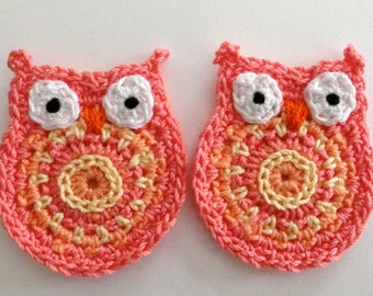 Crochet Applique Owls -- Pink and Yellow