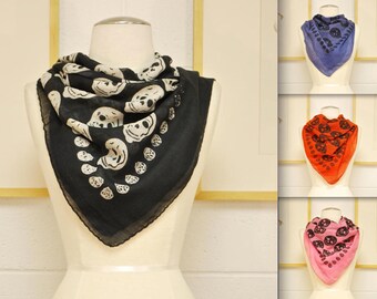 Vintage 1989 DEADSTOCK SKULL SCARF / Original / Indian Cotton Gauze / Day of the Dead / Punk / Goth / Retro Collectable Rare
