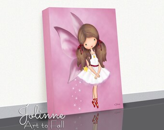 Fairy Girl Picture Canvas Print,Pink Nursery Wall Art,Children's Room Design,Girls Bedroom Wall Picture Artwork,Granddaughter Gift of Art