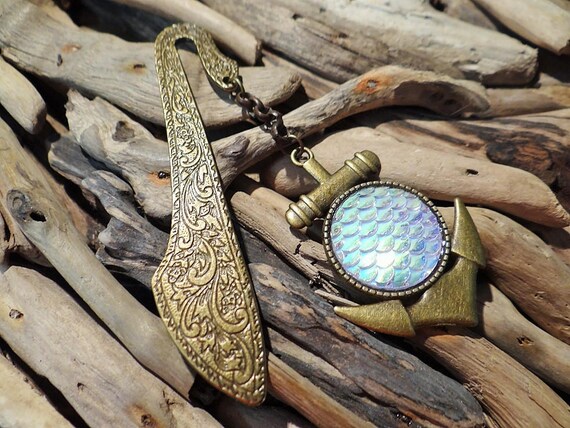 Mermaid Siren Bookmark Scale Scales Antique AB Opal Iridescent Book Mark Worm Bookworm Nautical Reading Read Anchor Clam Shell Seashell