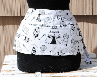 Vendor Apron Server Apron White Black Feathers and Teepes Farmers Market Apron