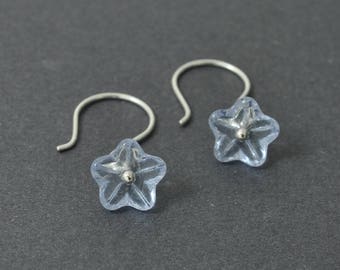 Flower earrings, Blue Earrings, Dangle Earrings, Czech glass earrings