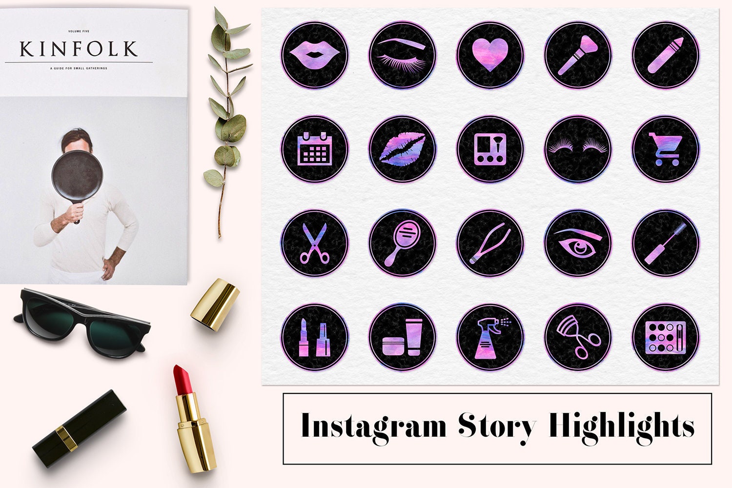 marble rose gold instagram highlight icons black marble