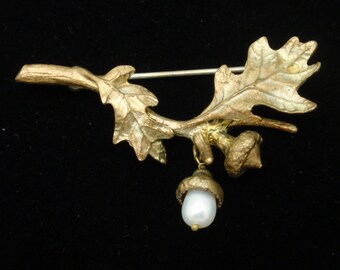 Acorn Oak Leaves Branch Pin Brooch Vintage