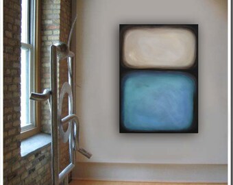 Large painting Rothko inspired abstract painting Color Fields wall art KWedgley retro mid century blue, neutral, black, aqua, made to order