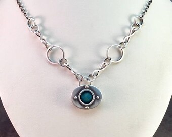 25% Off Turquoise Cabochon 14kt Gold Sterling Silver Metalwork Riveted Box Necklace Pendant