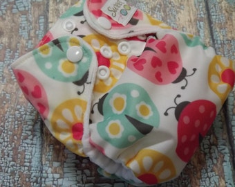 Newborn AI2 Cloth Diaper Organic Cotton Ladybugs Made to Order All in Two PUL