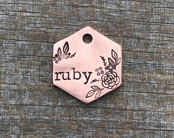 Mini Dog Tag, Mini Flower Tag, Mini Ruby Rose Tag, Personalized Dog Tag, Cat Tag, Kitty Tag, Pet Id Tag, Custom Dog Tag, Metal Hounds Minis©
