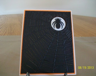 Big Black Spider Web Halloween Card
