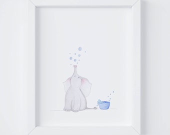 Baby Elephant Bubbles, Art for kid's spaces, Art Print, Nursery Art, Kid's Room Decor