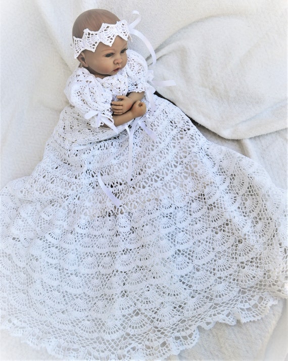 Baby andrea christening gown crochet pdf pattern baptism gown