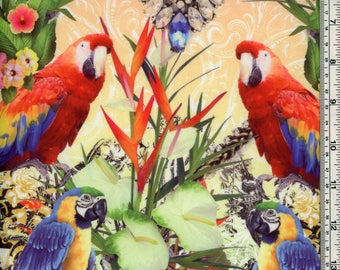 Tropical Parrots Colorful Swimsuit Fabric
