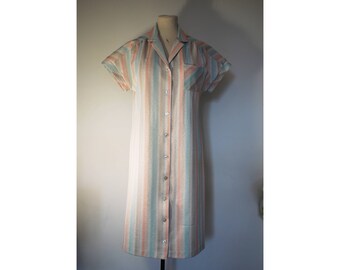Vintage Pastel Stripe Dress, Size 12-14