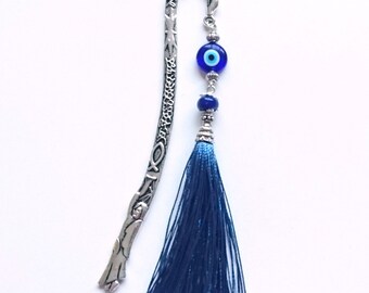 Blue Tassel Bookmark / Beaded Unique Bookmark / Book Accessories / Teacher Gift / Book mark / Book Lover Gift / Metal Bookmark