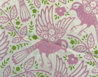 Heather Bailey Meadow Lark Pink & Green Birds Up Parasol Fat Quarter Quilt Fabric Sewing Fabric Retro Fabric
