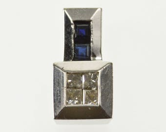 10k Princess Diamond Sapphire Geometric Squared Pendant Gold