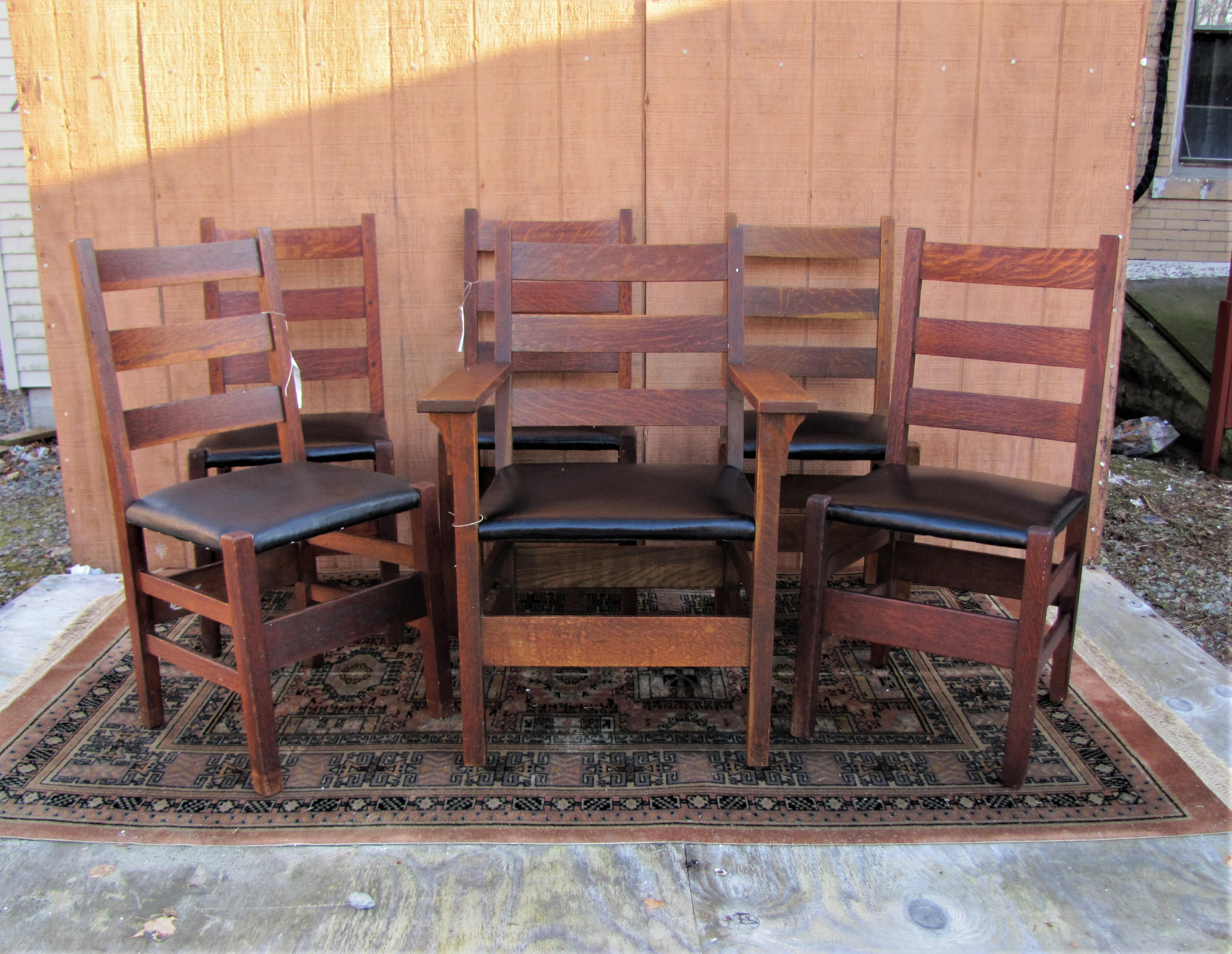Antique Set Of 6 Gustav Stickley Dining Chairs W5000 Description This Is An Antique Set Of 6 Gustav Stickley Dining