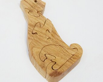 wooden toy, wooden puzzle, waldorf puzzle, cat puzzle, ecofriendly toy, animal puzzle, birthday gift, ce tested toy, waldorf toy, cat toy