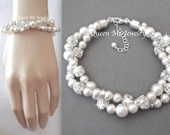 Twisted pearl bracelet Swarovski pearl bracelet Brides pearl wedding bracelet 2 strand twisted bracelet Infinity bracelet Wedding Jewelry