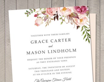 Floral Wedding Invitation (Printable) DIY by Vintage Sweet